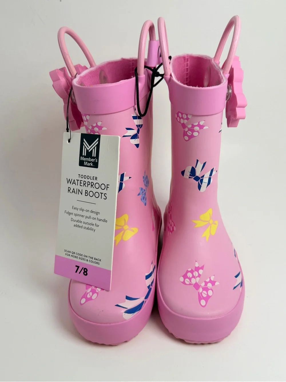 Toddler Waterproof Pink Bow-Accent Rain Boots